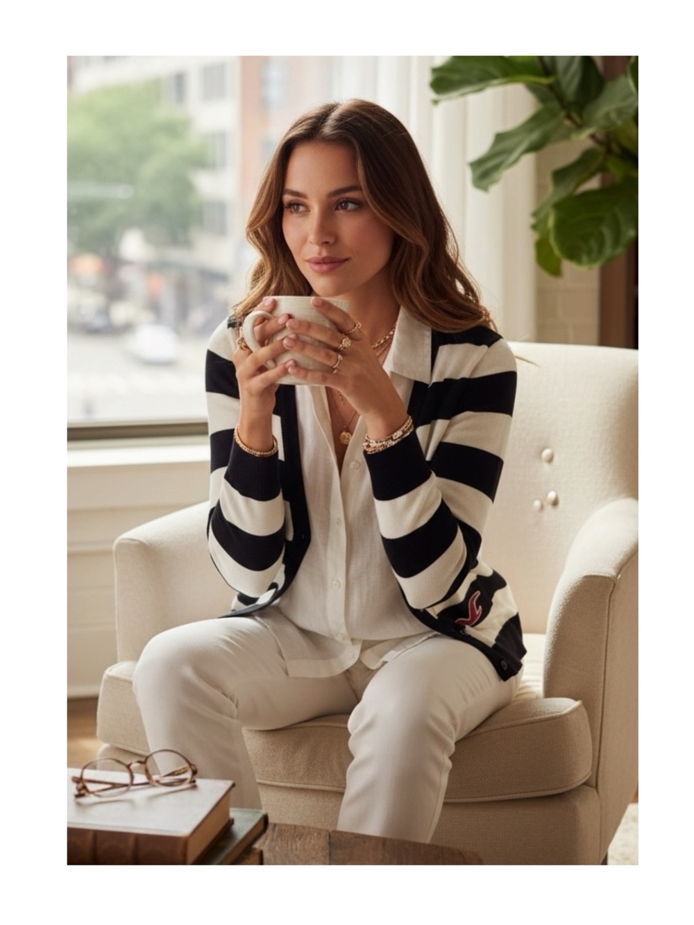 Hollister ★ Varsity Collegiate Rugby Stripe Cardigan Sweater ★ Navy White